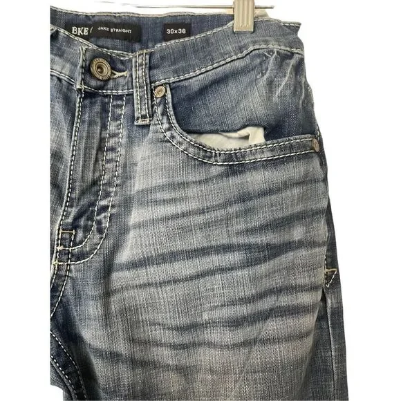 BKE Est 1967 Mens Blue Cotton Blend Stretch Jake Straight Leg Jeans Size 30x36 - Picture 2 of 9